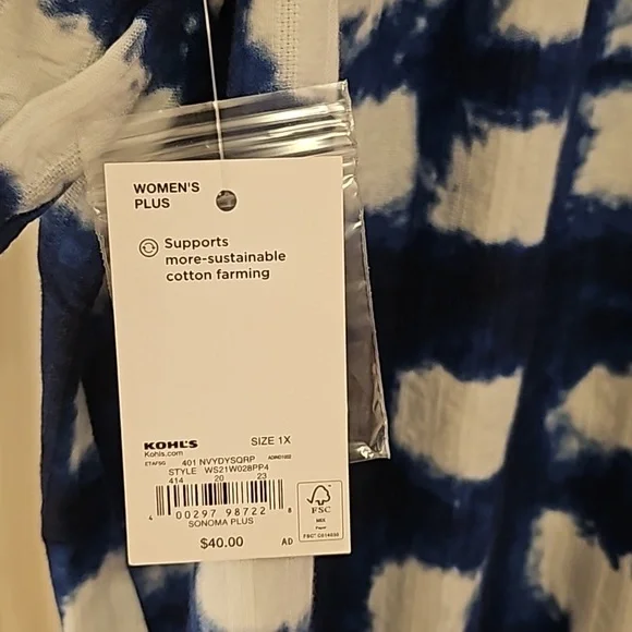 Sonoma Blue and White Smocked Blouse - Picture 5 of 6